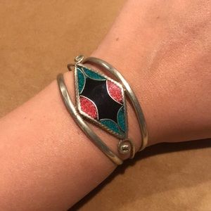Vintage turquoise, coral, & only Alpac Mexico cuff